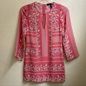 BCBGMAXAZRIA Long Sleeve Cocktail Mini Dress Tunic Coral Size XXS